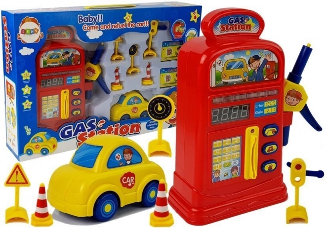 Gas Station Playset with Car, Road Signs, Sound and Light Effects