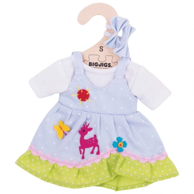 Blue Polka Dot Dress with Deer for Dolls 28 cm