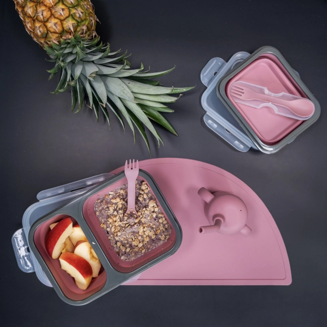 Silicone Snack Box with Utensils Old Pink