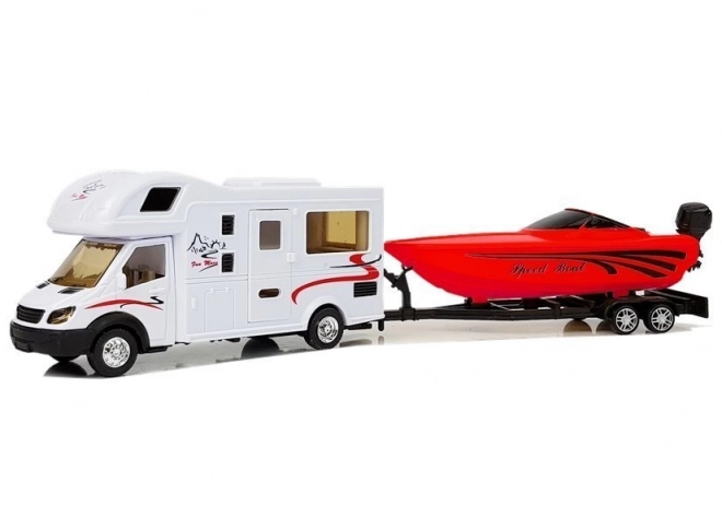 Camper with Red Speedboat and Friction Drive