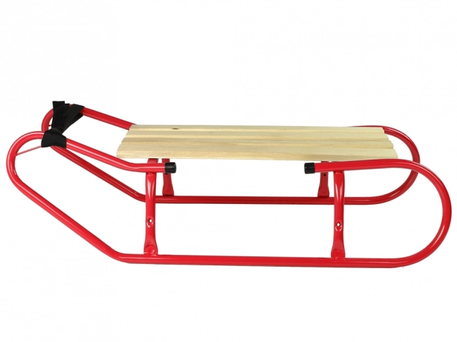 Metal sled with backrest and red strap