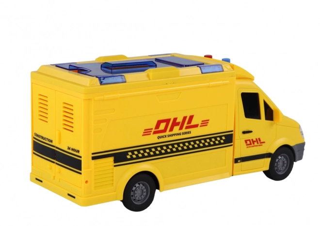 Yellow Friction-Powered Delivery Vehicle with Lights and Sounds