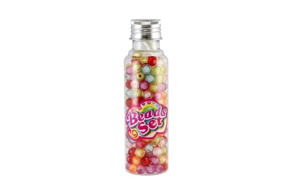 Bead Set With String - Colorful Plastic Beads in Plastic Jar