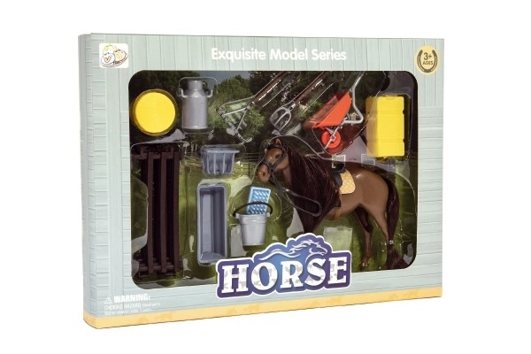 Brown Grooming Horse Playset with Accessories and Corral