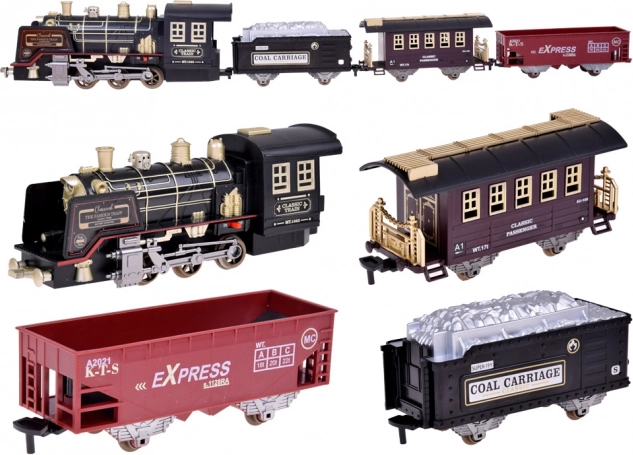 Large Retro Train Set with Locomotive Remote Control with Light and Steam