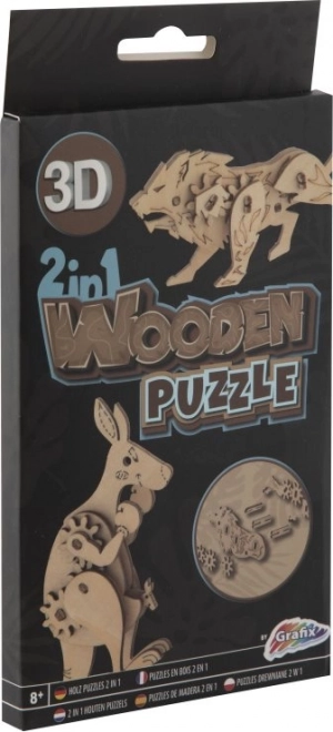 Wooden 3D Puzzle Set - Kangaroo and Lion