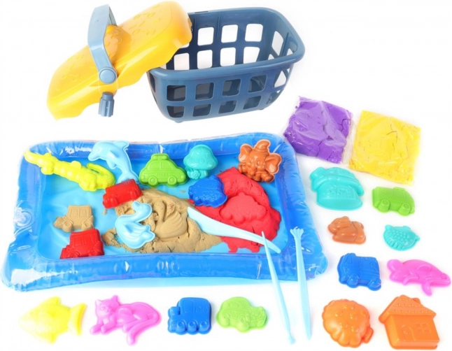 Magisch kinetisch zand Woopie 0,8 kg - set in mand met vormpjes