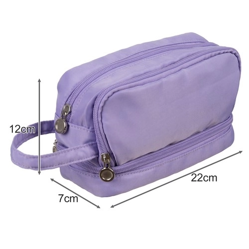 Large Purple School Pencil Case - Foldable with Three Compartments