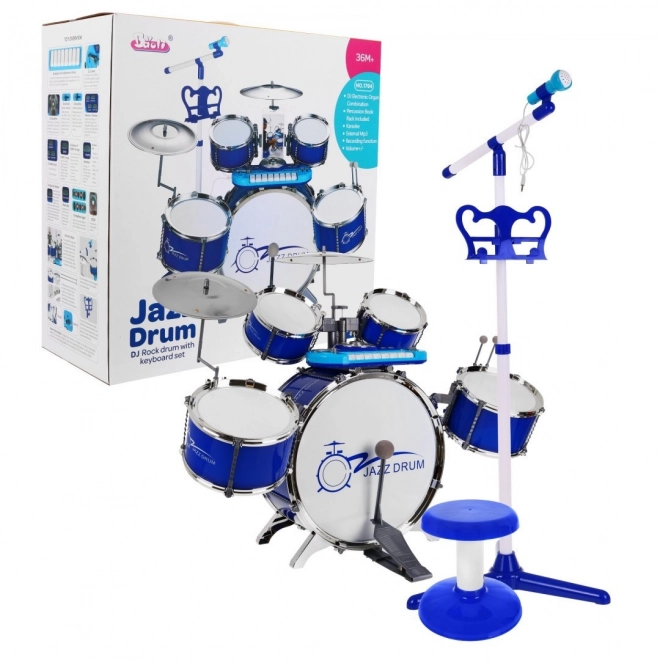 Musical Set Drum Kit with Keyboard and Microphone for Kids 3+ Blue