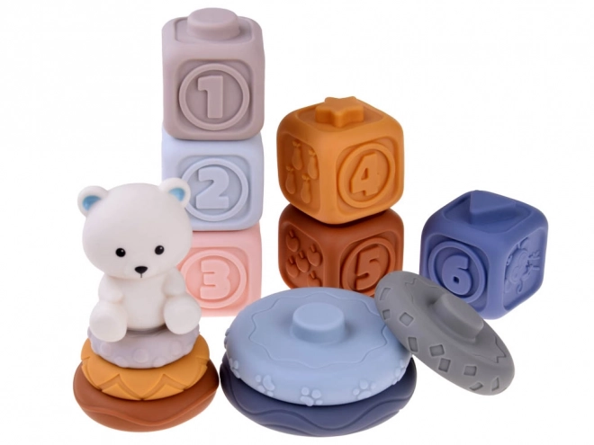 Soft Rubber Sensory Blocks Pyramid Puzzle with Bear