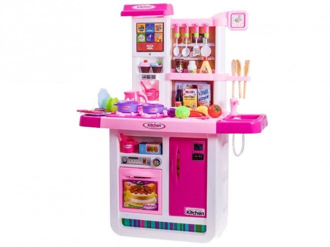 Interactive Children's Kitchen Set with Refrigerator – pink