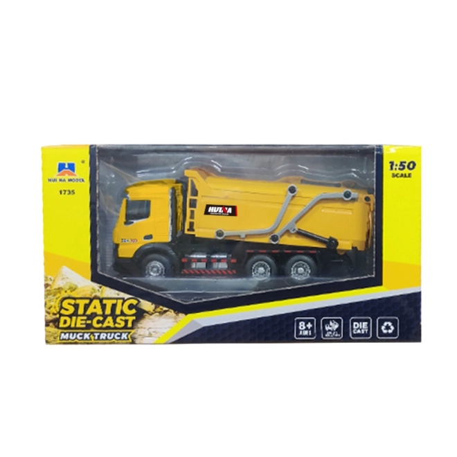 Metal Moving Model Garbage Truck Huina Yellow