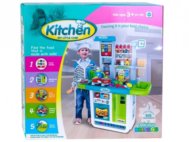 Interactive Children's Kitchen Set with Refrigerator – blue