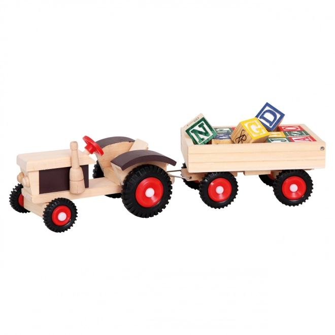 Bino Wooden Tractor with Trailer and Alphabet Blocks