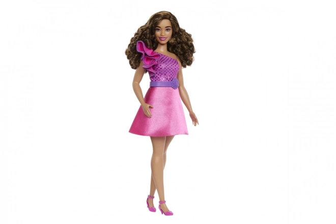 Barbie Model in Shiny Dress with Ruffle