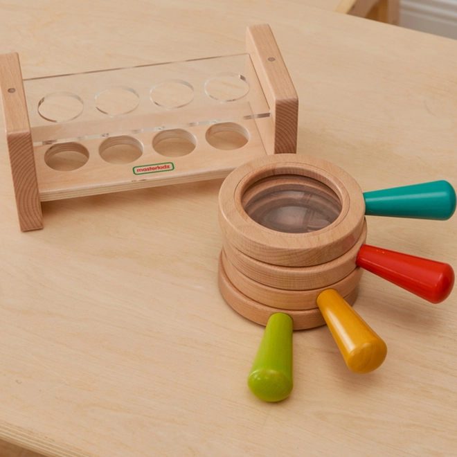 Lente d'ingrandimento in legno con supporto