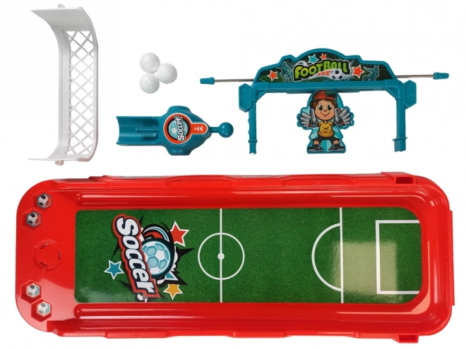 Tischfußballspiel mit Ballwurf und Tor