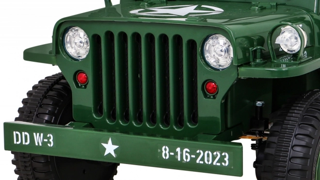 Retro military car for kids green + 4x4 drive + remote control + 2 luggage carriers + slow start + MP3 LED