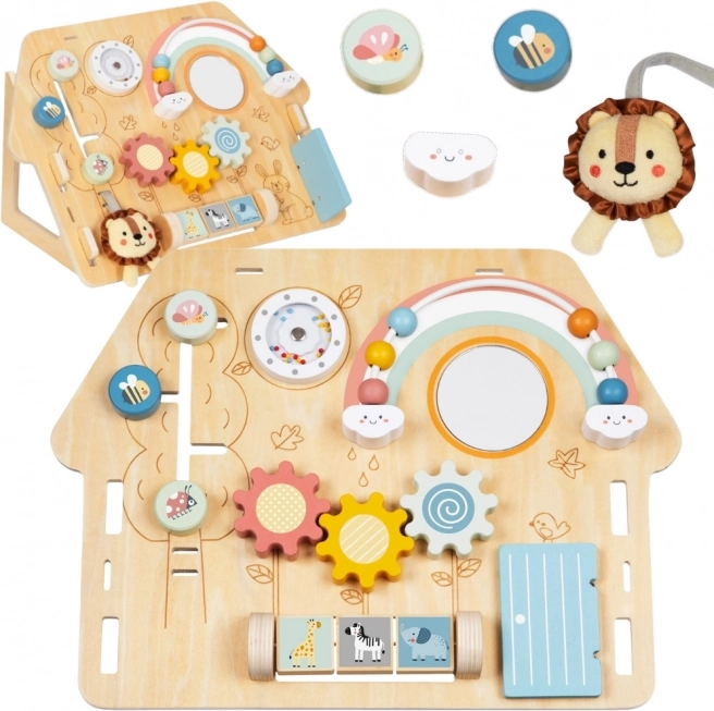 Tooky Toy Velká Dřevěná Manipulační Tabule Domek - Centrum Aktivit