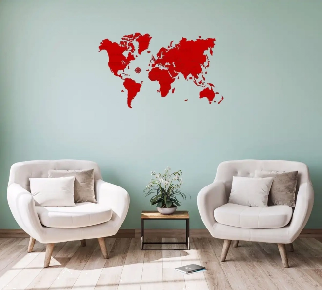 Wooden World Map XL Red