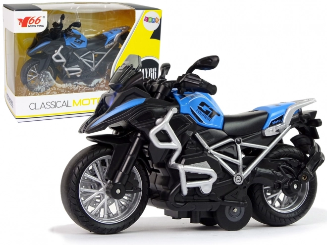 Pull-Back Blue GT Motorcycle Toy 1:14 Scale with Lights and Sound