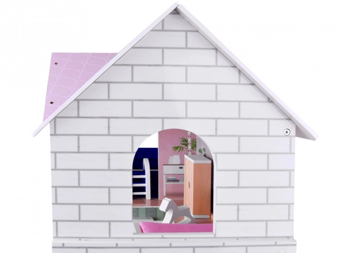 Wooden Dollhouse with Pool, Elevator, Furniture, and LED Lights