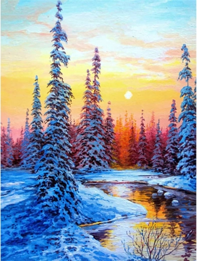 Diamantmalerei - Fluss im Winter 30x40 cm