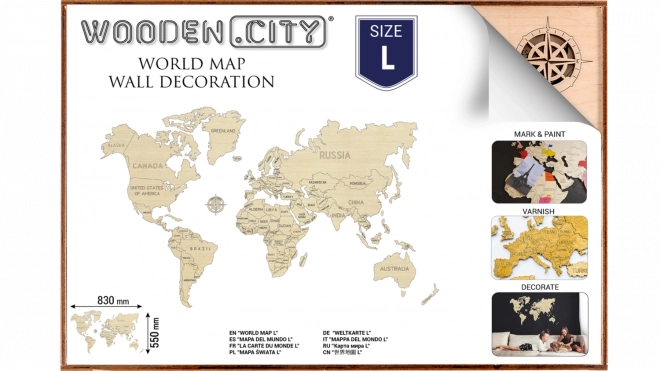 Wooden World Map WOODEN CITY Large