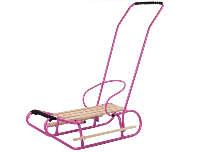 Pink Metal Sled with Push Handle and Backrest