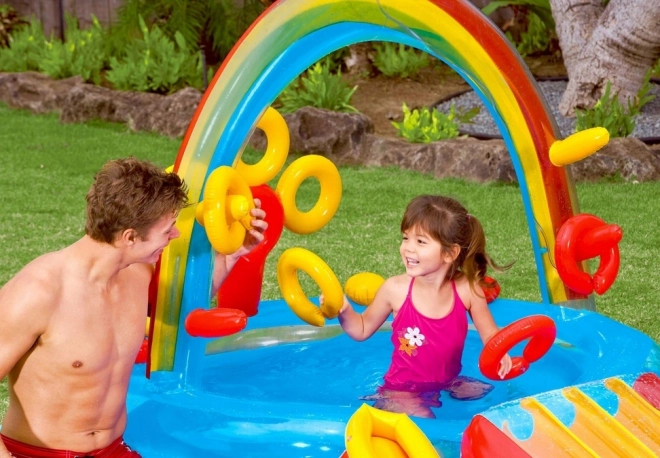 Children's Play Center Pool with Slide and Rainbow Shower