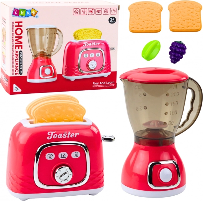 Ensemble de jeu de cuisine : Grille-pain et mixeur avec effets, rose