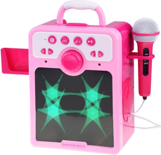 Pink kids’ boombox with microphone