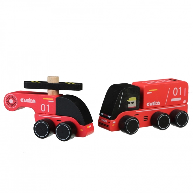 Firefighters Wooden Toy Car with Helicopter