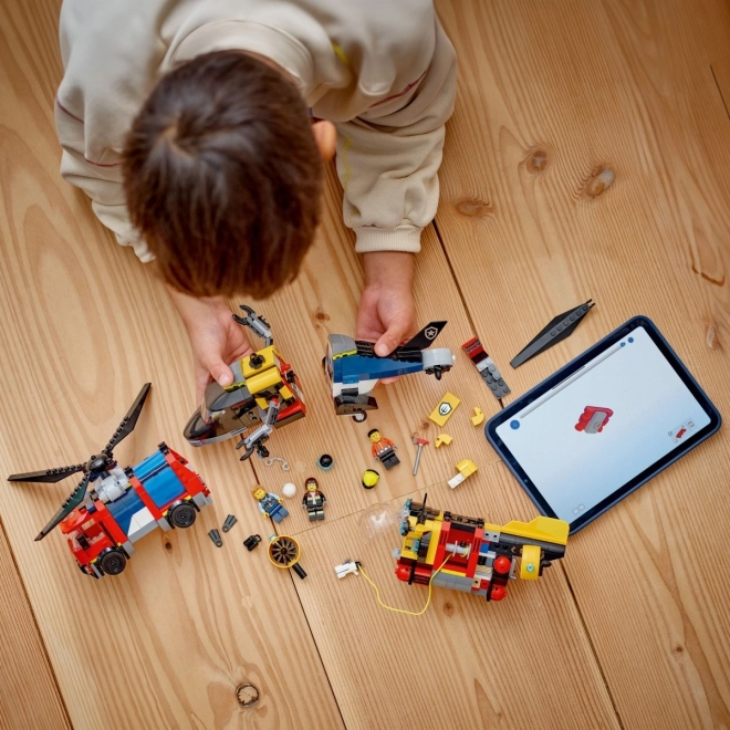 Lego City Helicopter and Fire Truck Set with Submarine