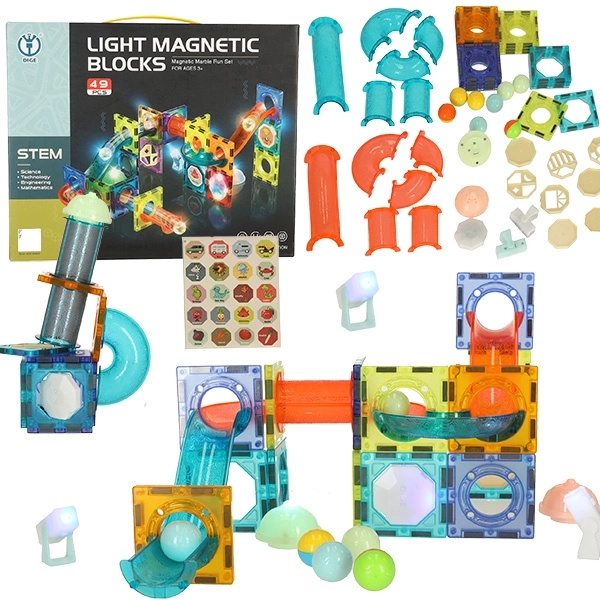 Glowing Magnetic Marble Run Blocks - 49 Pieces