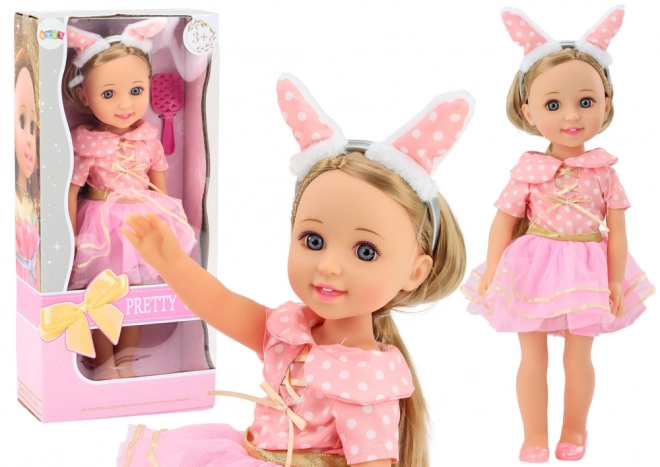 Elegant Blonde Doll with Pink Dress and Accessories