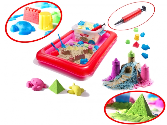 Pink Kinetic Sand Set with Molds and Sandbox