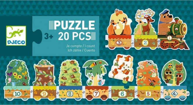 Djeco Puzzle Train with Animals and Numbers 20 Pieces