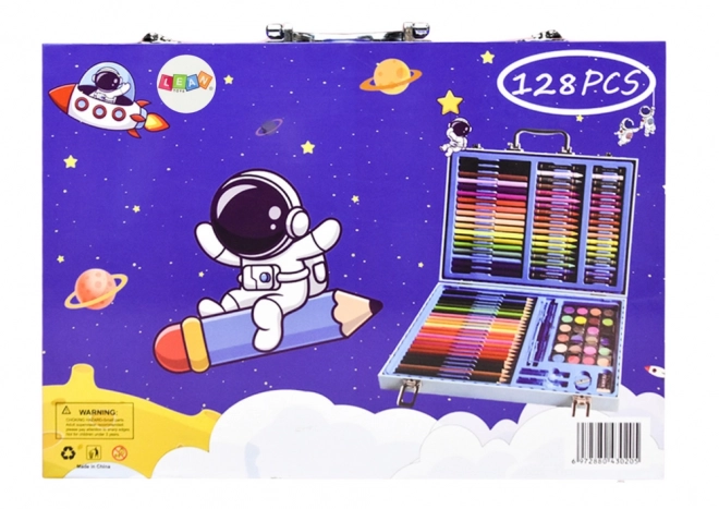 Art Set in Blue Suitcase with Astronaut 128 Pieces