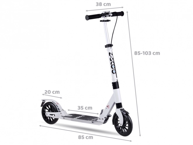 Large Foldable City Scooter with Suspension and Brakes – White