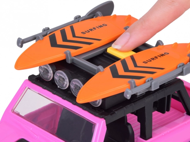 Pink Off-road Toy Car with Surfboards, Sounds, and Lights