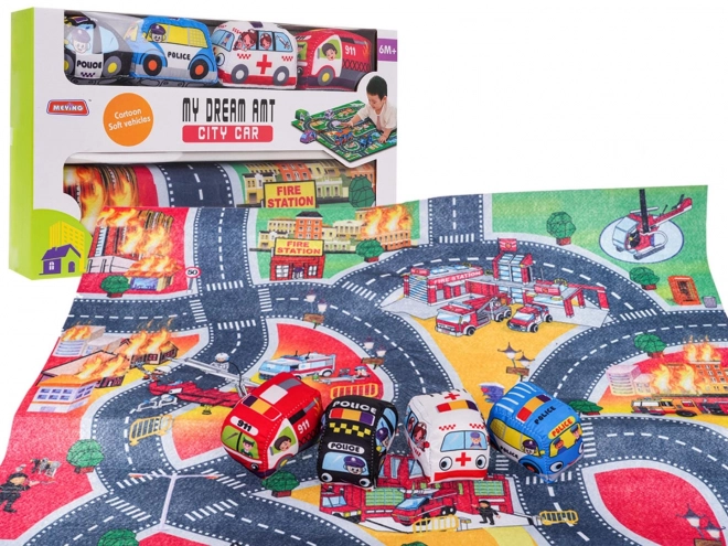 City Mat with Fire Station and Soft Car Set