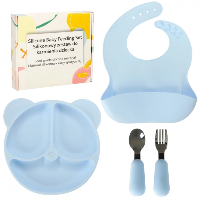 Silicone Dinnerware Set for Kids - Bear Design in Blue