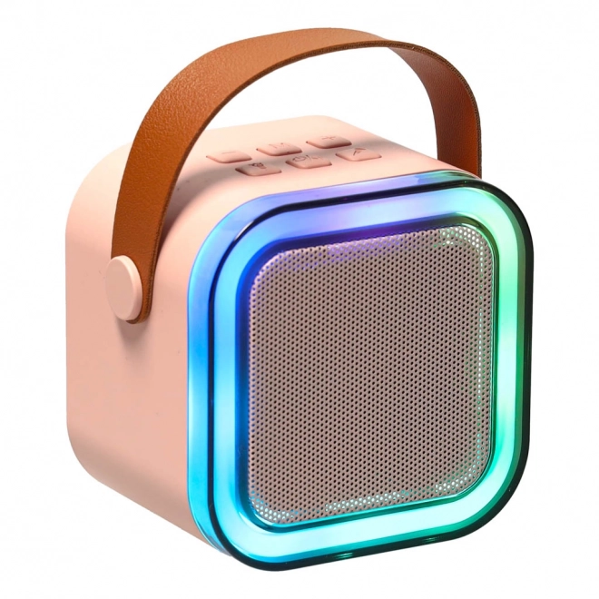Karaoke set mikrofon + přenosný reproduktor BLUETOOTH USB LED růžový