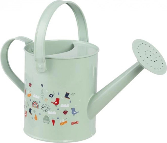 Metal watering can with spring motif