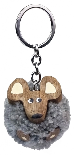 Wooden Keychain Pom Pom Mouse