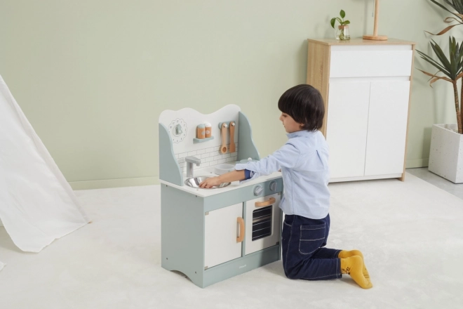 Wooden Green and White Play Kitchen