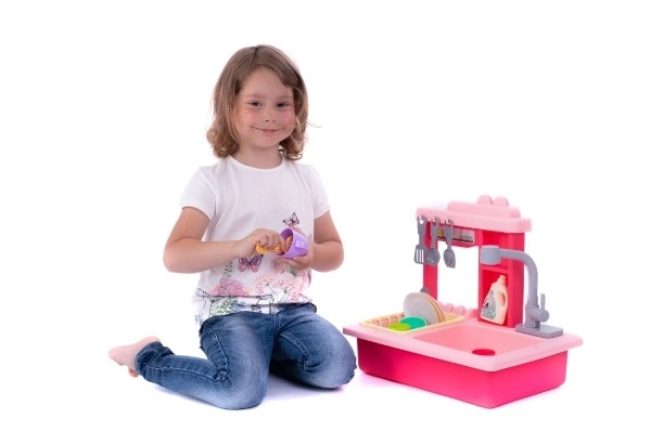 Pink Dishwashing Sink with Faucet Toy Set