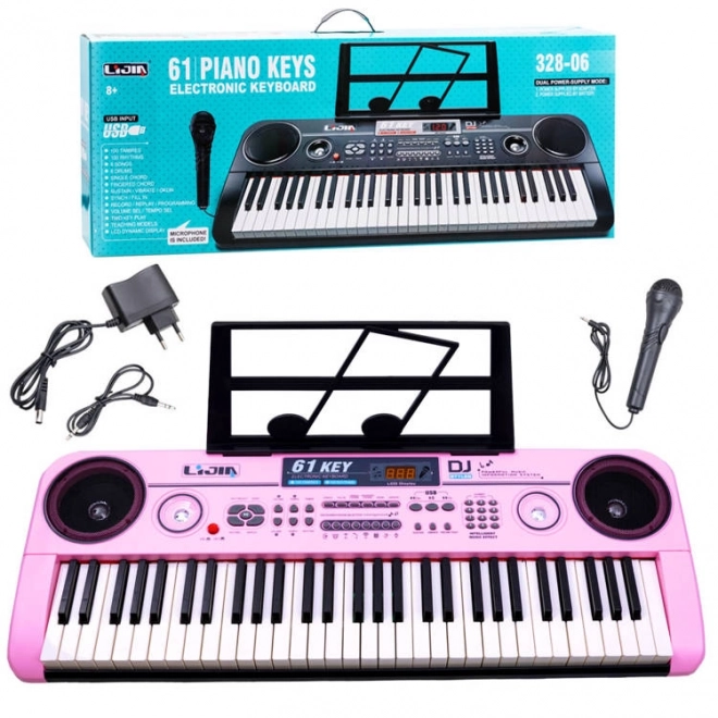 Multifunctional 61-Key Keyboard with Microphone – pink