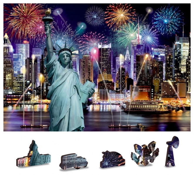 Wooden City Wooden Puzzle Nighttime New York 2-in-1